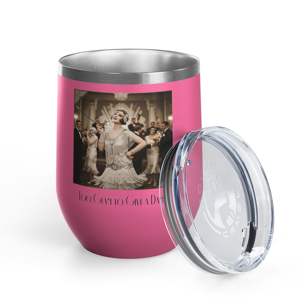 12oz Stainless Steel Wine Tumbler — Vintage Gatsby Party Design "Too Glam to Give a Damn"