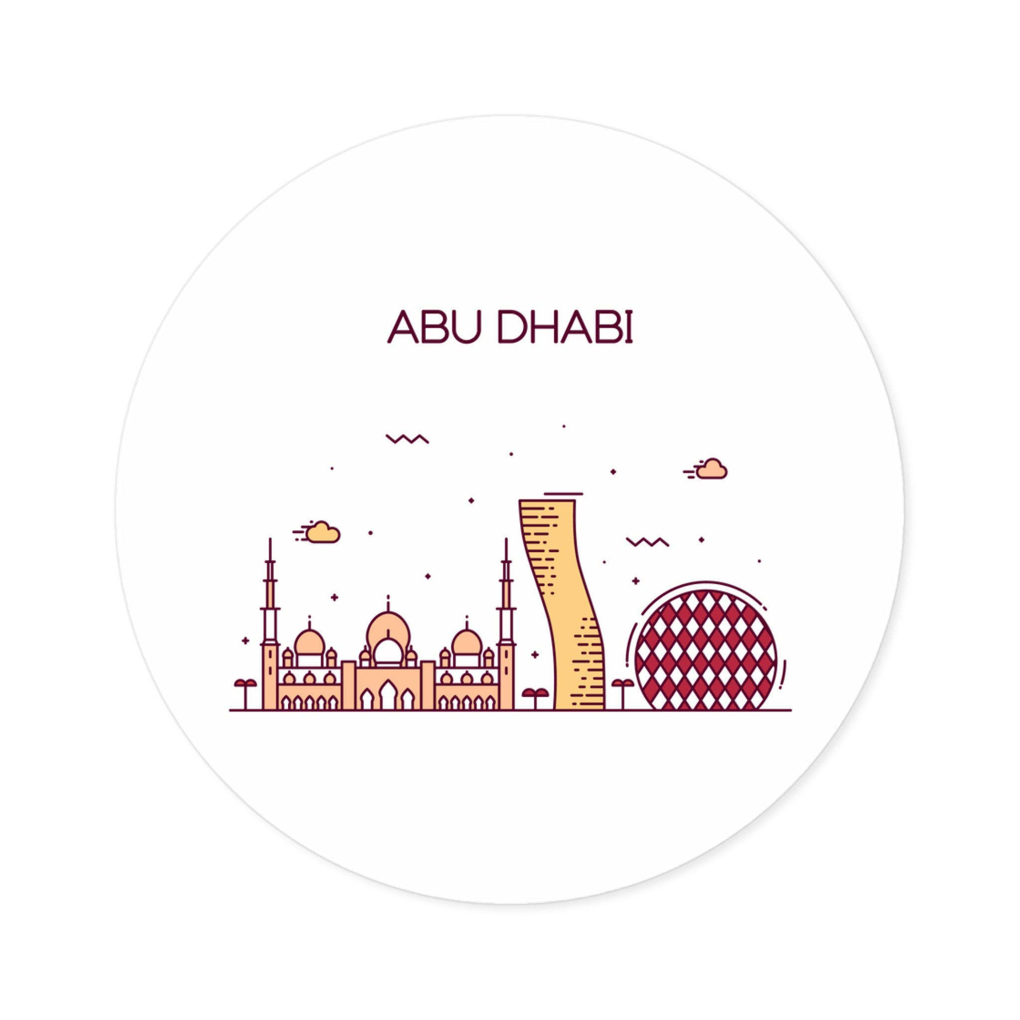 Abu Dhabi UAE - City Skyline Decal - United Arab Emirates Travel - Round Water-Resistant Vinyl Sticker = Indoor Outdoor