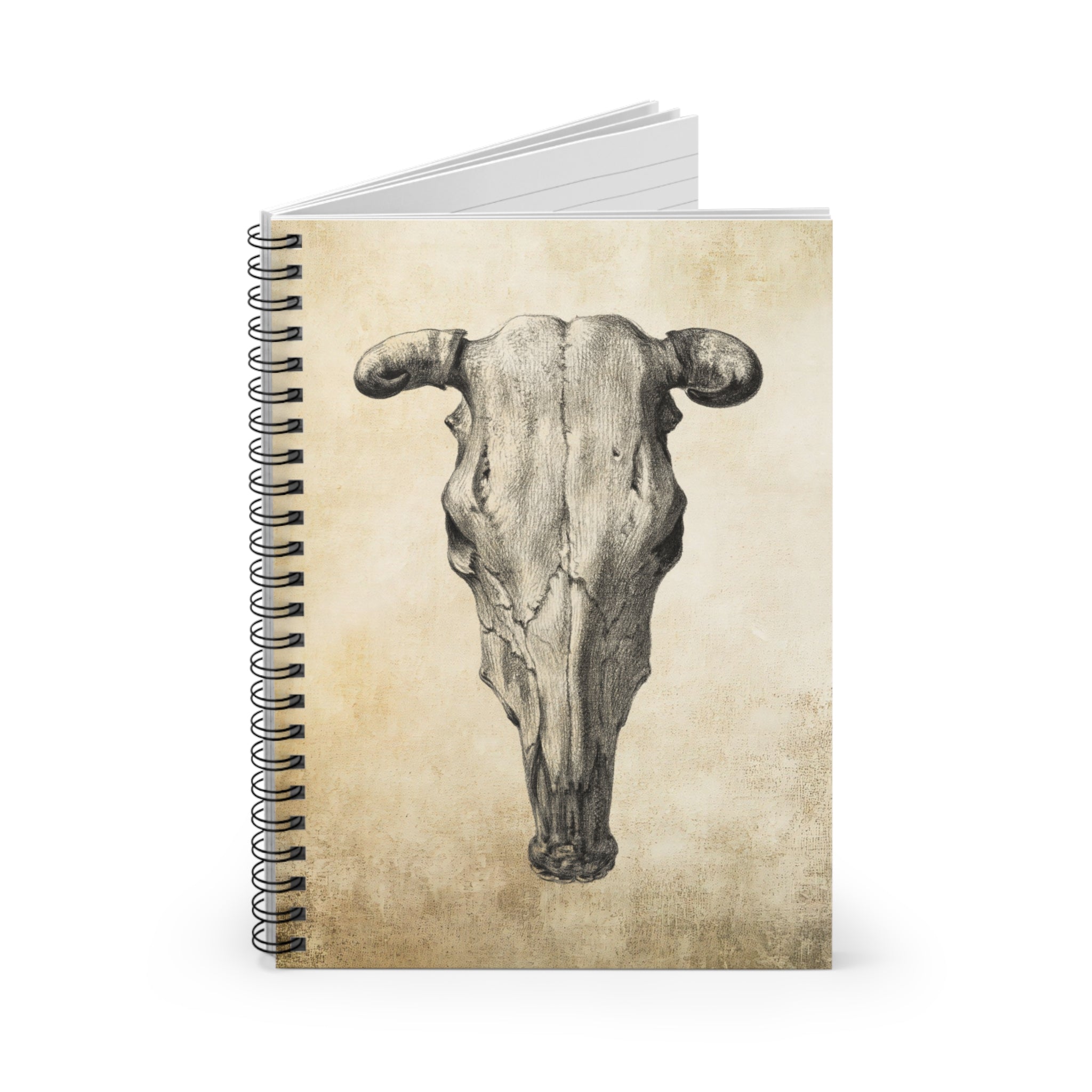 Skull Sketch Spiral Notebook — Vintage Cow Skull Ruled Journal