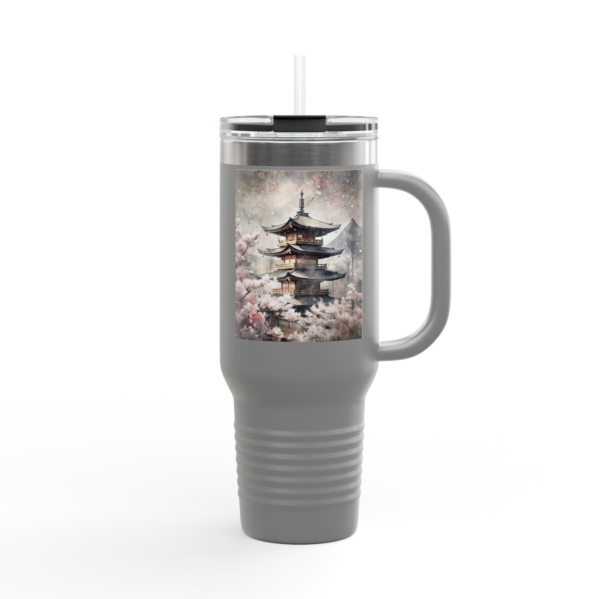 40oz Insulated Travel Mug — Cherry Blossom Pagoda Stainless Steel Tumbler