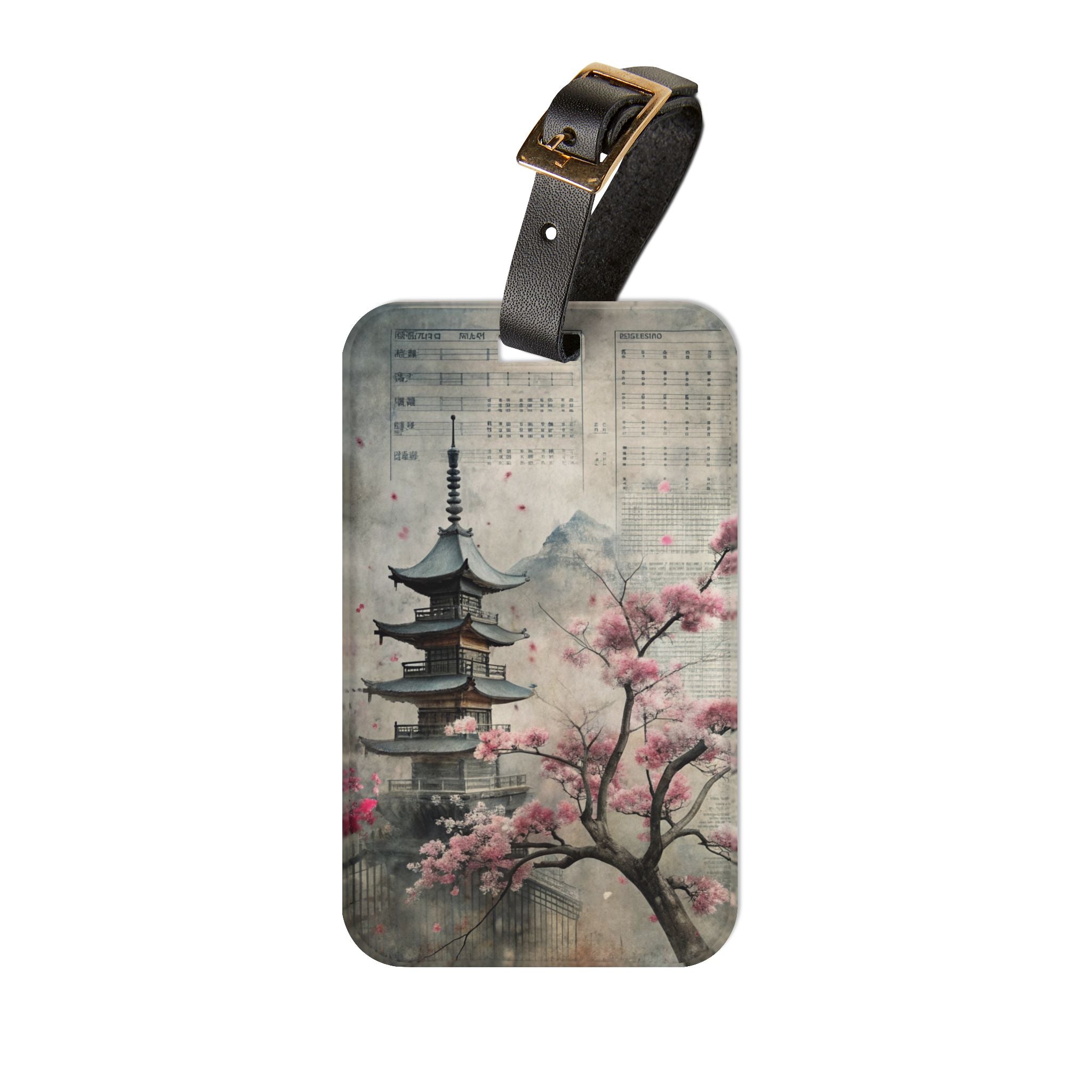 Acrylic Luggage Tag — Vintage Japanese Pagoda & Cherry Blossom Travel ID