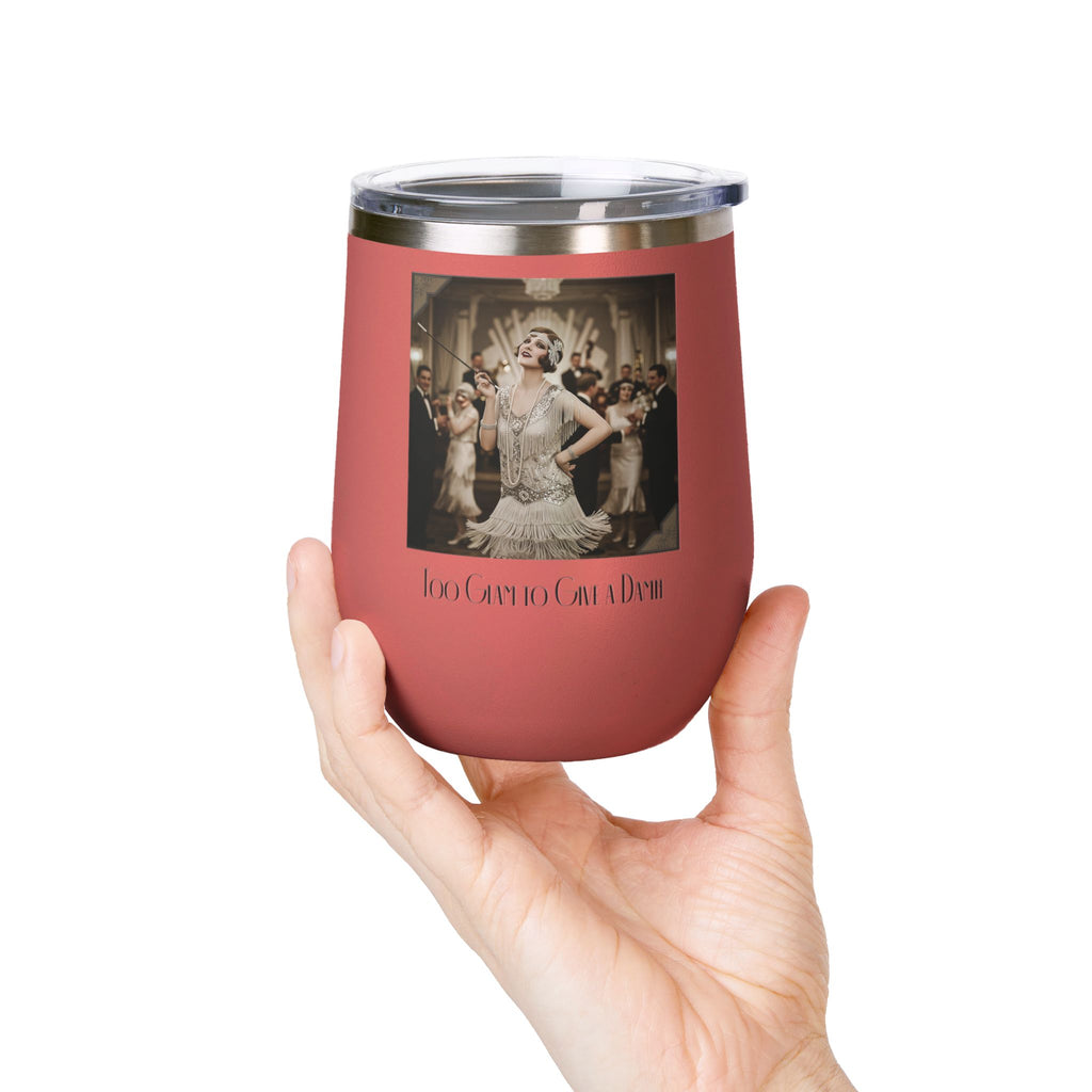 12oz Stainless Steel Wine Tumbler — Vintage Gatsby Party Design "Too Glam to Give a Damn"