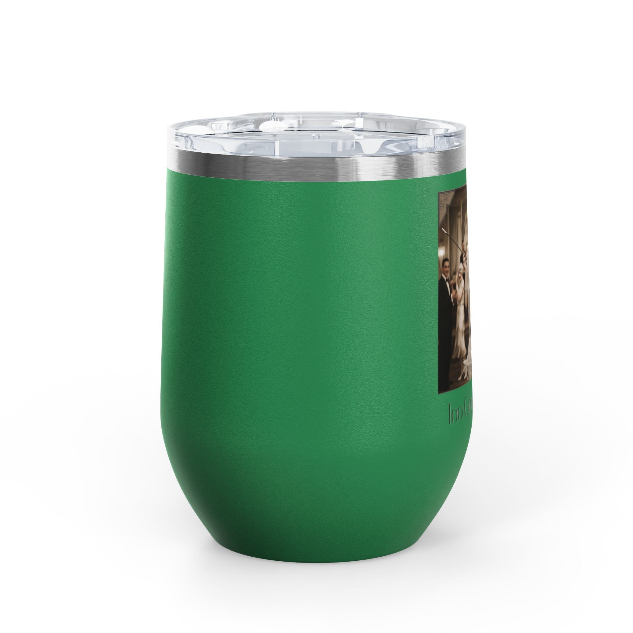 12oz Stainless Steel Wine Tumbler — Vintage Gatsby Party Design "Too Glam to Give a Damn"