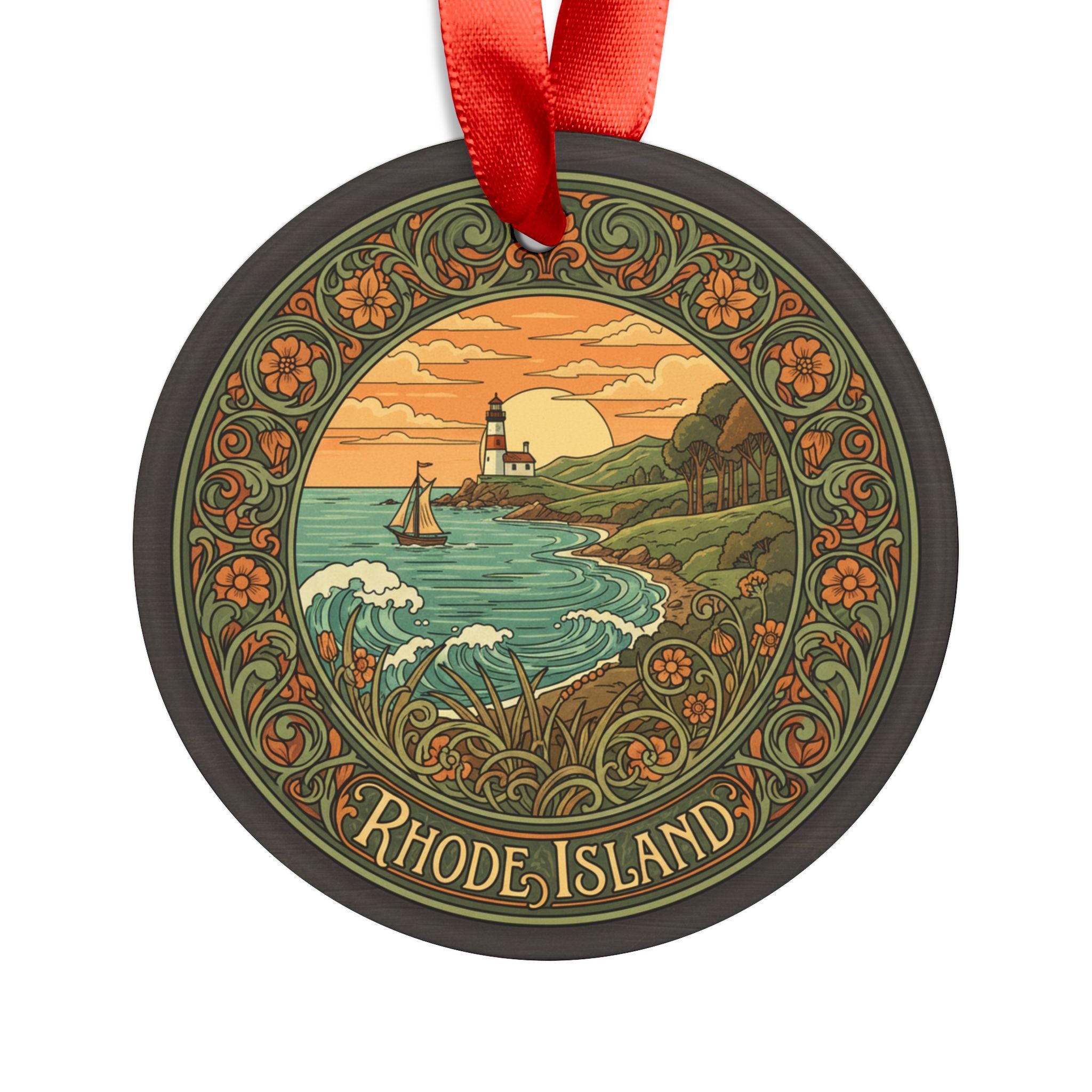 Rhode Island Lighthouse - Personalized Acrylic Ornament — Vintage Coastal Holiday Decoration