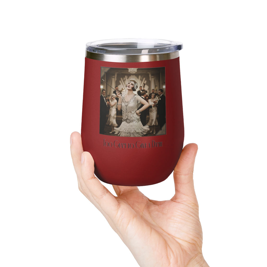 12oz Stainless Steel Wine Tumbler — Vintage Gatsby Party Design "Too Glam to Give a Damn"