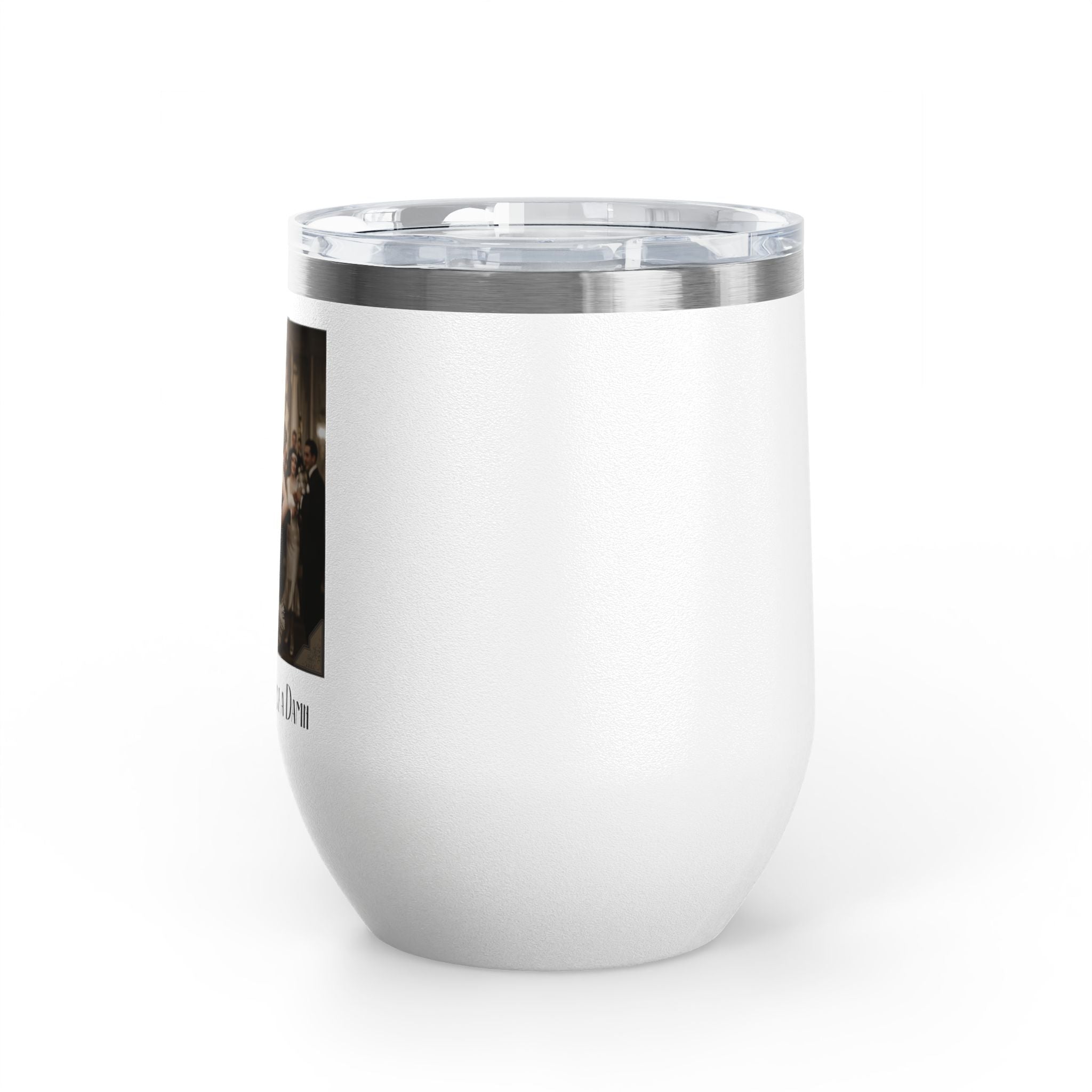 12oz Stainless Steel Wine Tumbler — Vintage Gatsby Party Design "Too Glam to Give a Damn"