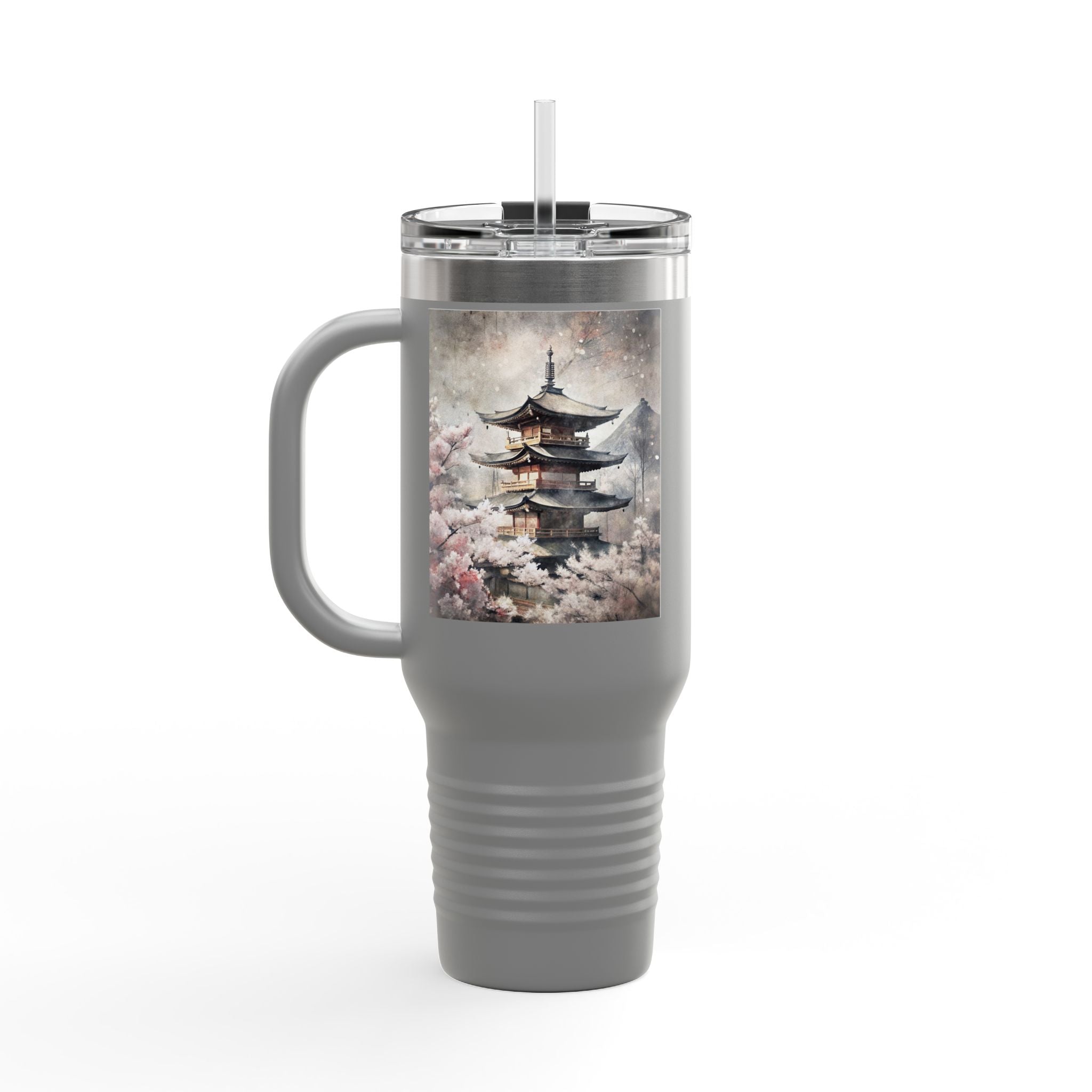 40oz Insulated Travel Mug — Cherry Blossom Pagoda Stainless Steel Tumbler
