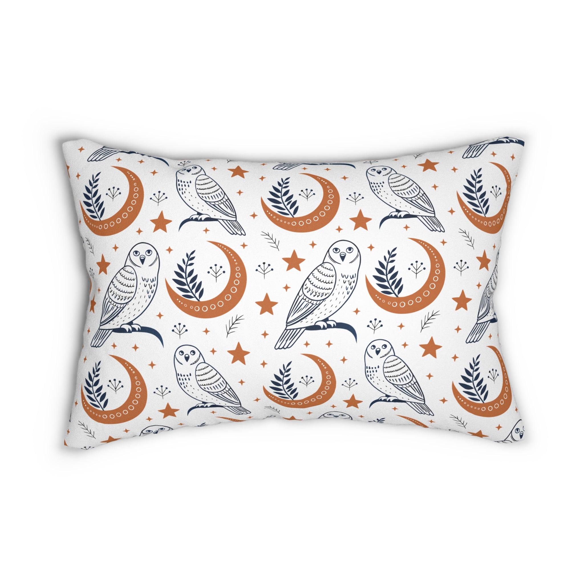 Celestial Barn Owl Lumbar Pillow — Scandi Style Moon & Stars Decorative Throw Pillow