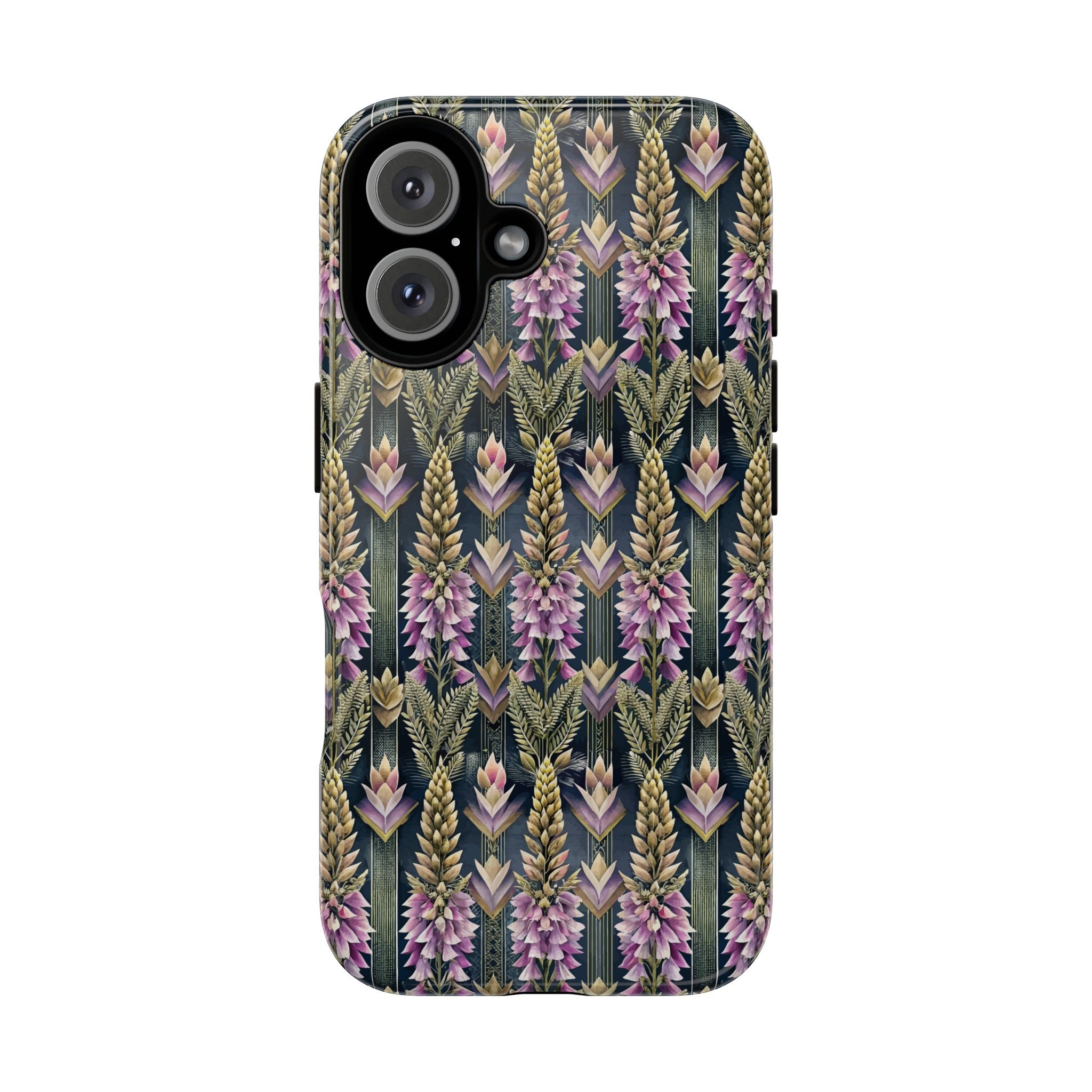 Art Deco Floral Chevron Tough Phone Case — Purple Lupine Pattern Mobile Protective Cover - iPhone, Google Pixel, Galaxy Models