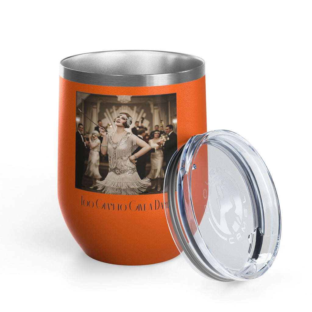 12oz Stainless Steel Wine Tumbler — Vintage Gatsby Party Design "Too Glam to Give a Damn"