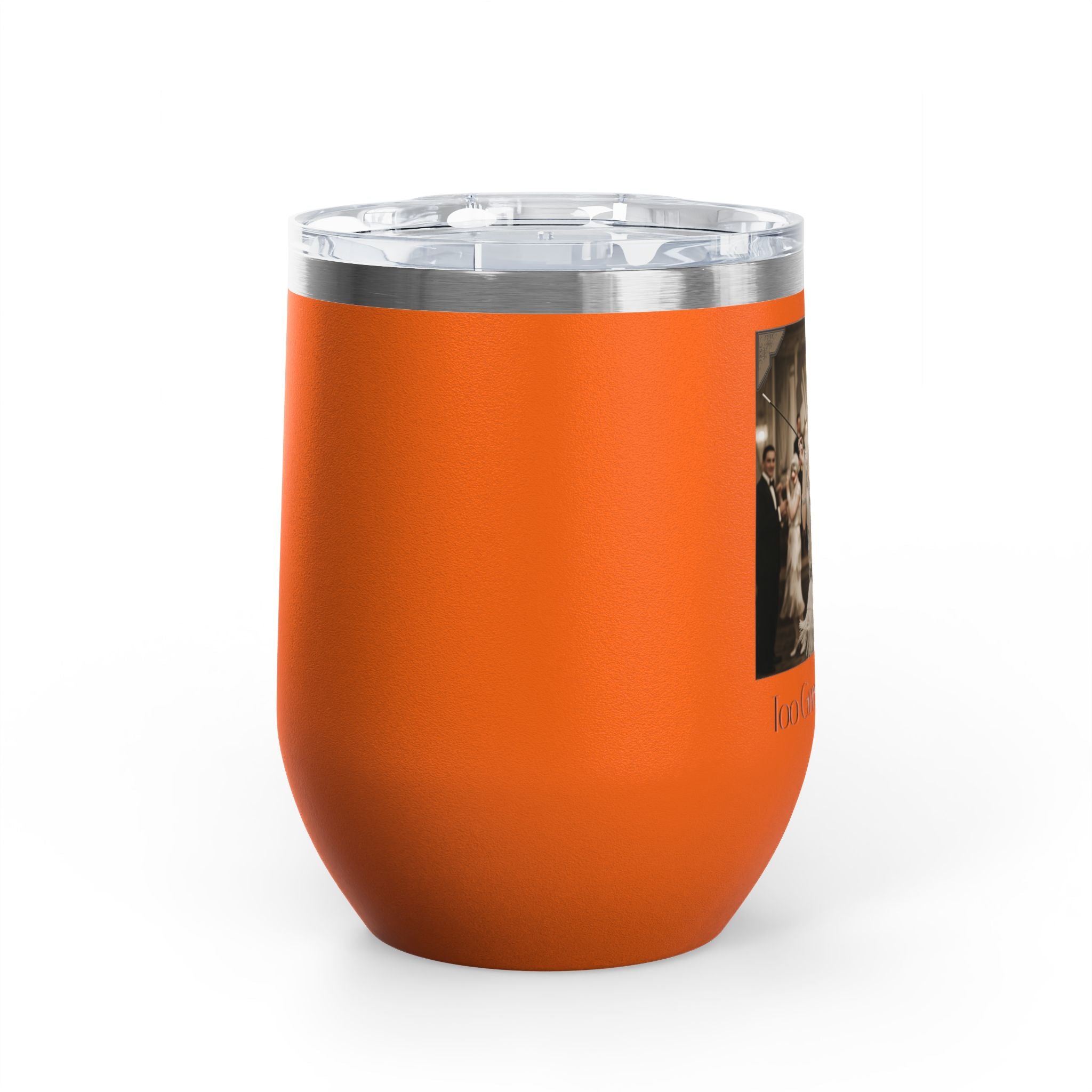 12oz Stainless Steel Wine Tumbler — Vintage Gatsby Party Design "Too Glam to Give a Damn"